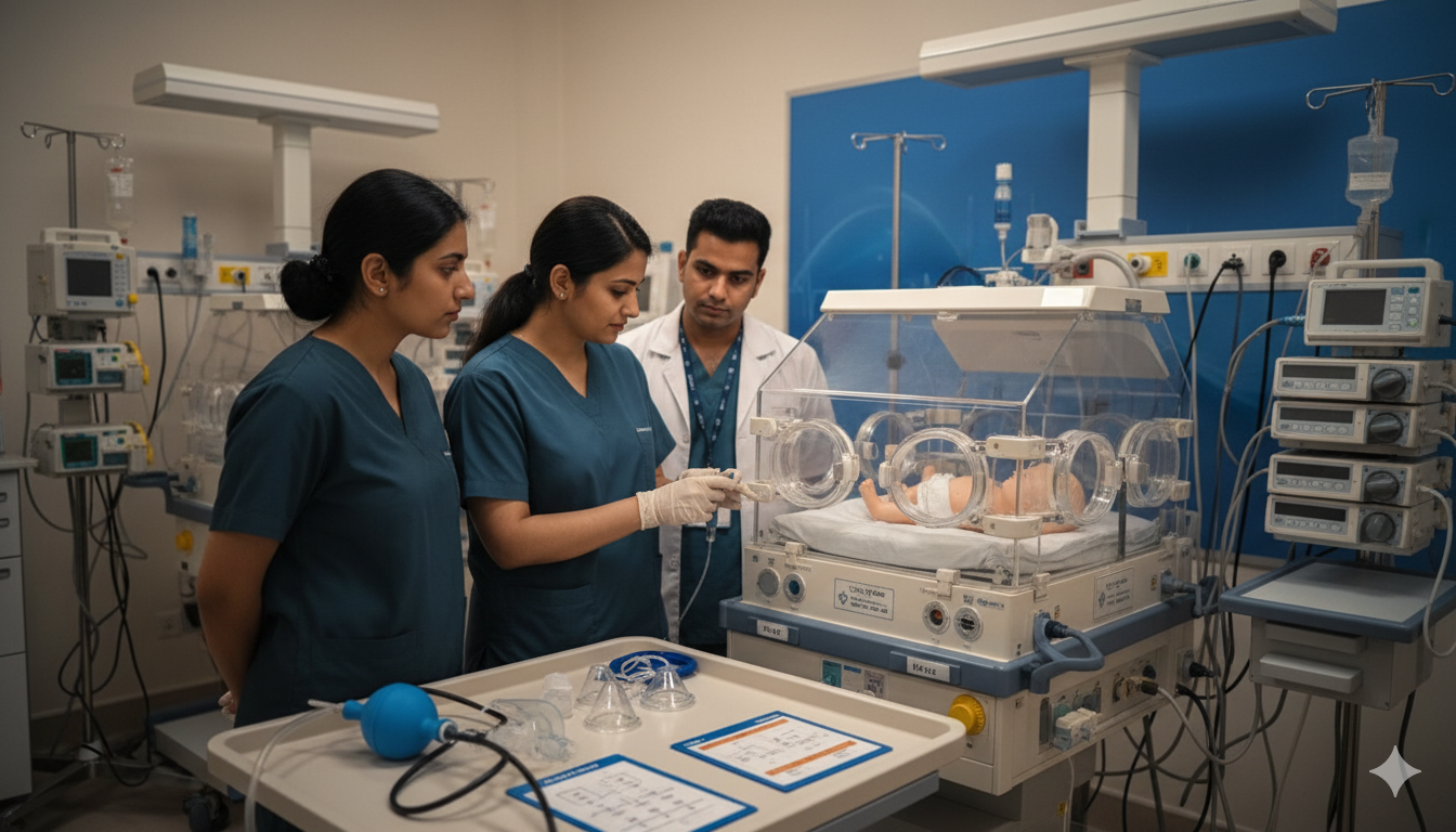 Neonatal intensive care with medical professionals